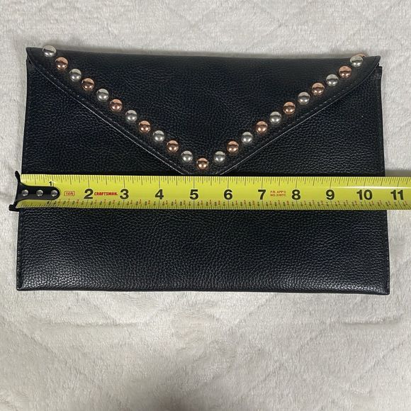 B-Low The Belt Black Studded Vegan Pebbled Leather Clutch Purse Button Close - Picture 5 of 6